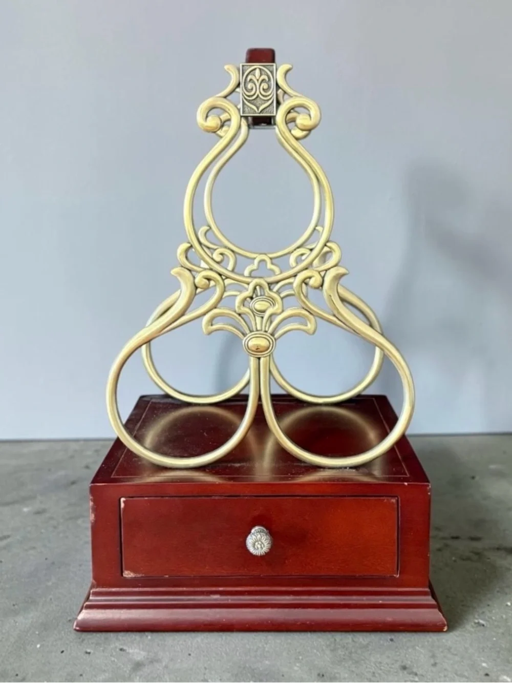 Red Cherry Wood & Brass 3 Bottle Wine Rack